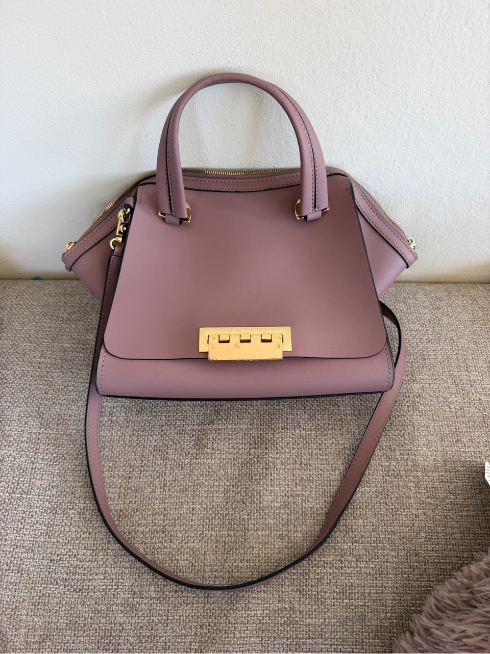 Zac Posen Structured Women's Top-Handle Satchel in Dusty Rose with Gold Hardware